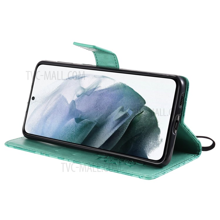 Imprint Sunflower Leather Wallet Case for Samsung Galaxy S21 5G - Green-7