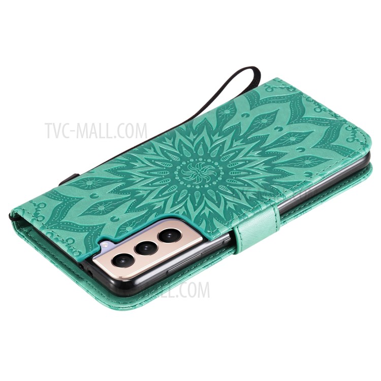 Imprint Sunflower Leather Wallet Case for Samsung Galaxy S21 5G - Green-8