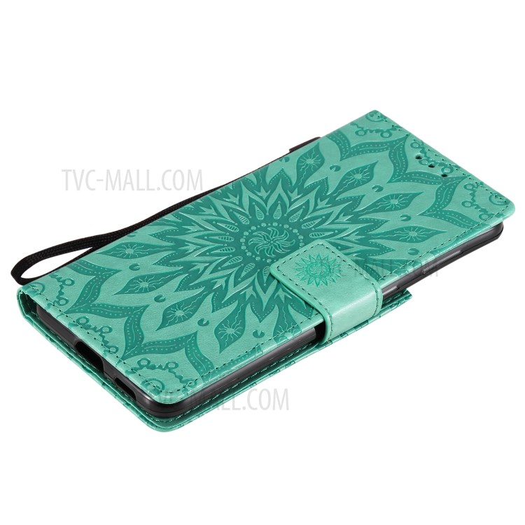 Imprint Sunflower Leather Wallet Case for Samsung Galaxy S21 5G - Green-9