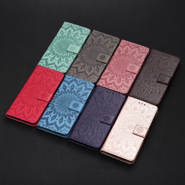 Imprint Sunflower Leather Wallet Case for Samsung Galaxy S21 Ultra 5G - Blue-11