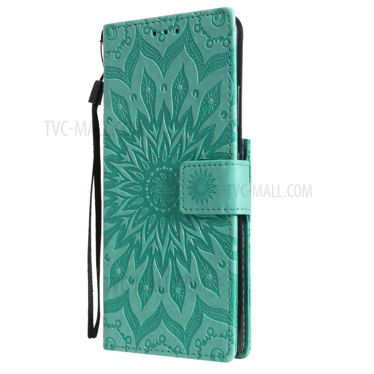 Imprint Sunflower Leather Wallet Case for Samsung Galaxy S21 Ultra 5G - Green-3