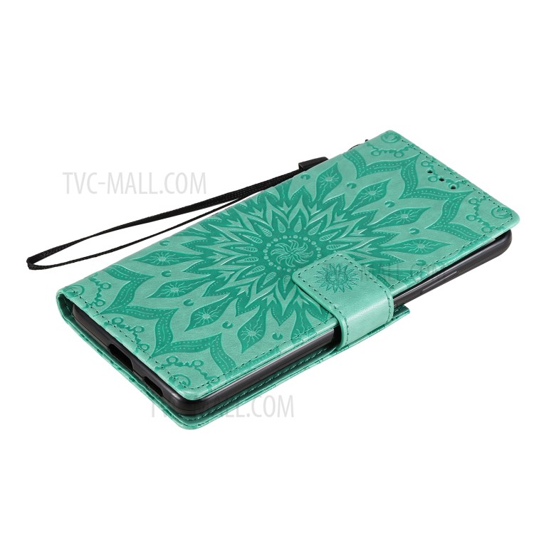 Imprint Sunflower Leather Wallet Case for Samsung Galaxy S21 Ultra 5G - Green-8