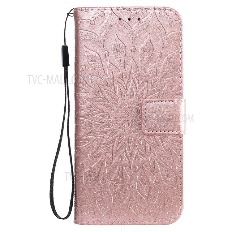 Imprint Sunflower Leather Wallet Case for Samsung Galaxy S21 Ultra 5G - Rose Gold-2