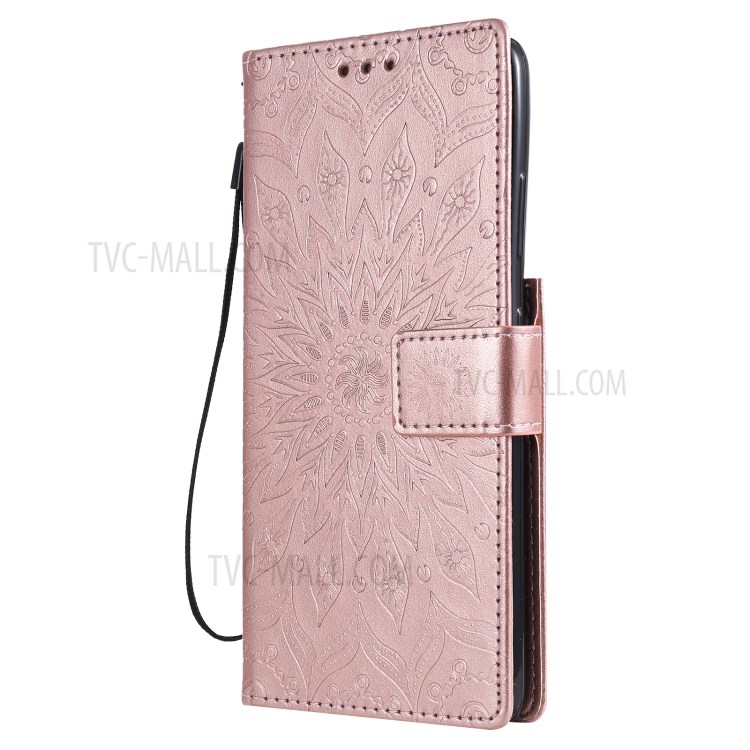 Imprint Sunflower Leather Wallet Case for Samsung Galaxy S21 Ultra 5G - Rose Gold-3