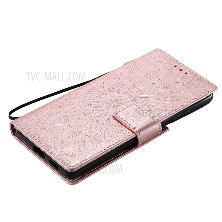 Imprint Sunflower Leather Wallet Case for Samsung Galaxy S21 Ultra 5G - Rose Gold-8