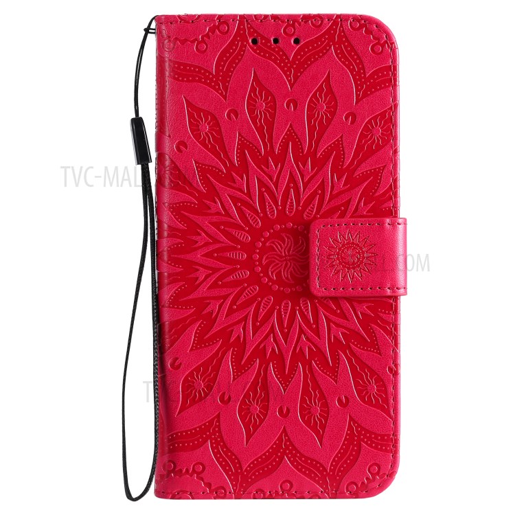 Imprint Sunflower Leather Wallet Case for Samsung Galaxy S21 Ultra 5G - Red-2