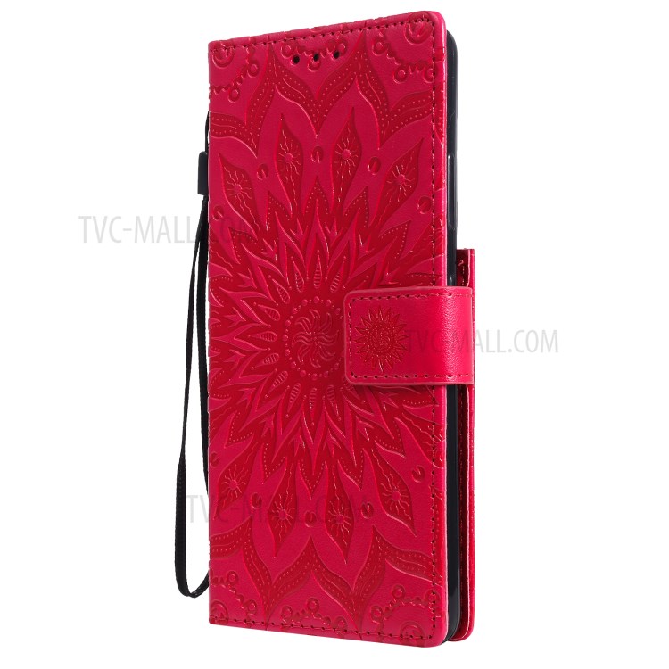 Imprint Sunflower Leather Wallet Case for Samsung Galaxy S21 Ultra 5G - Red-3