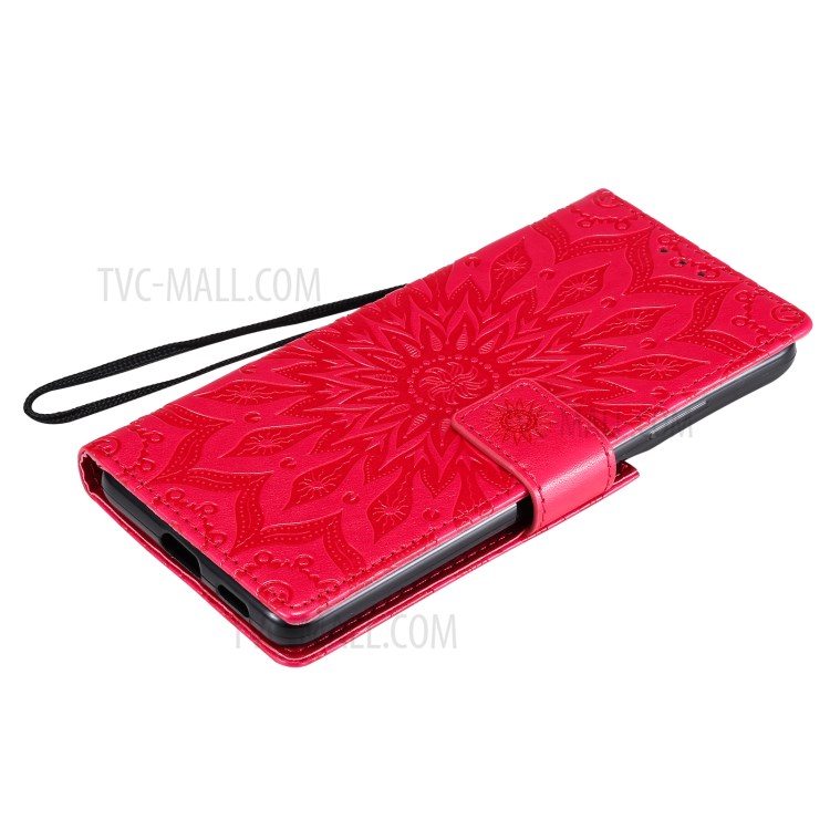 Imprint Sunflower Leather Wallet Case for Samsung Galaxy S21 Ultra 5G - Red-8