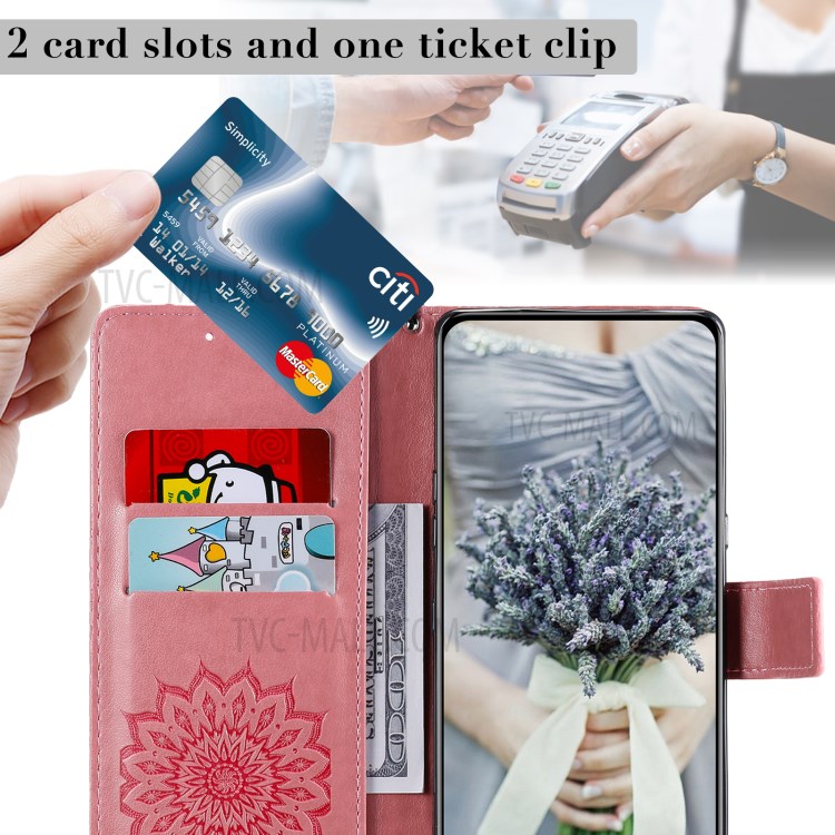 Imprint Sunflower Leather Wallet Case for Samsung Galaxy S21 Ultra 5G - Pink-12