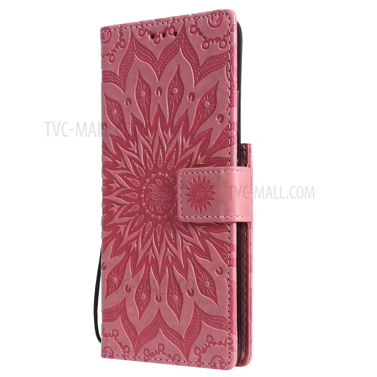 Imprint Sunflower Leather Wallet Case for Samsung Galaxy S21 Ultra 5G - Pink-3