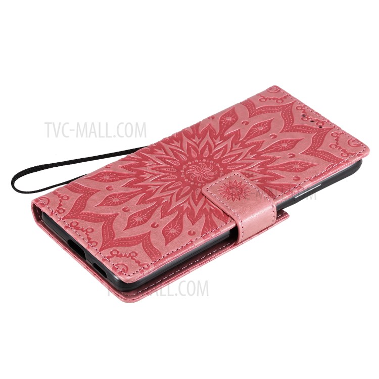 Imprint Sunflower Leather Wallet Case for Samsung Galaxy S21 Ultra 5G - Pink-8