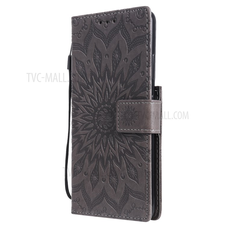 Imprint Sunflower Leather Wallet Case for Samsung Galaxy S21 Ultra 5G - Grey-3