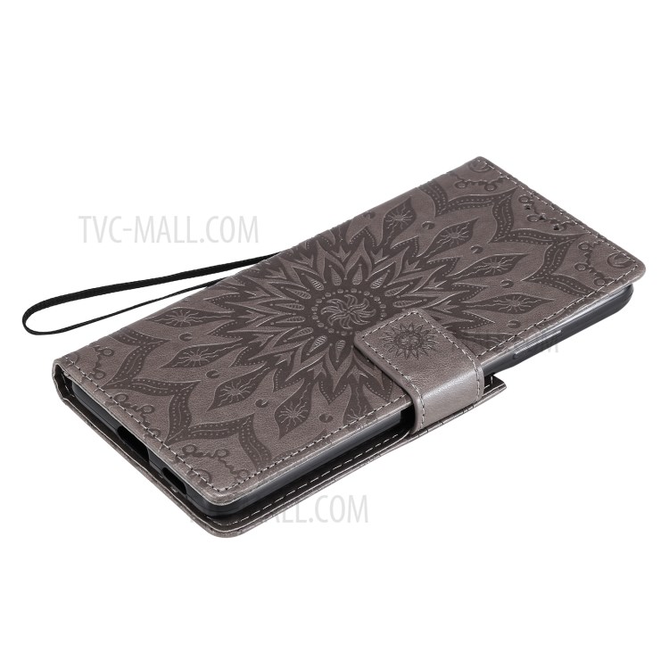 Imprint Sunflower Leather Wallet Case for Samsung Galaxy S21 Ultra 5G - Grey-8