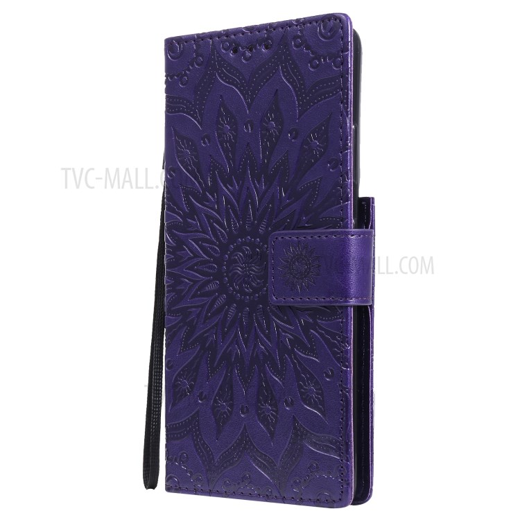 Imprint Sunflower Leather Wallet Case for Samsung Galaxy S21 Ultra 5G - Purple-3