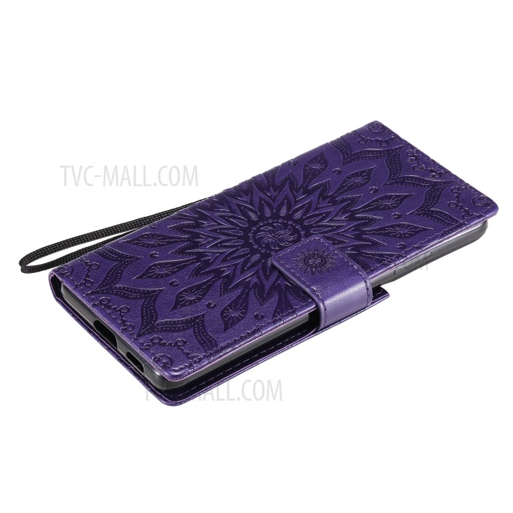 Imprint Sunflower Leather Wallet Case for Samsung Galaxy S21 Ultra 5G - Purple-7