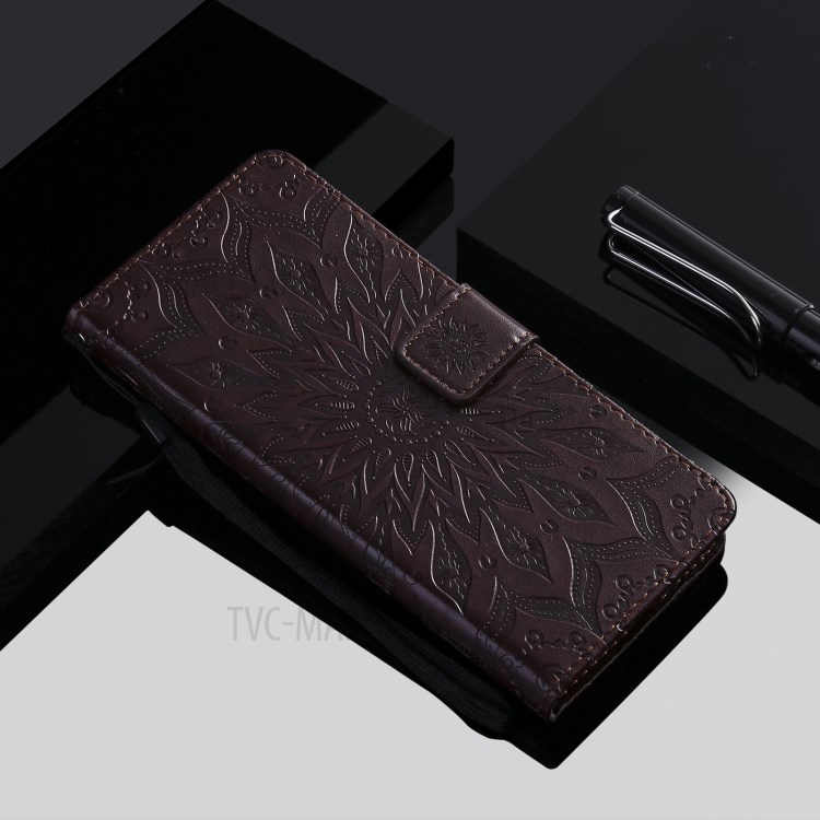 Imprint Sunflower Leather Wallet Case for Samsung Galaxy S21 Ultra 5G - Brown-10