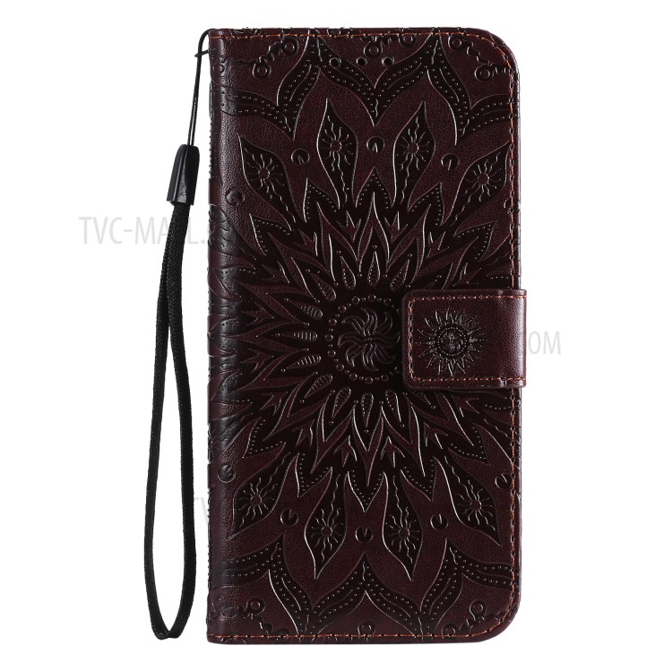Imprint Sunflower Leather Wallet Case for Samsung Galaxy S21 Ultra 5G - Brown-2