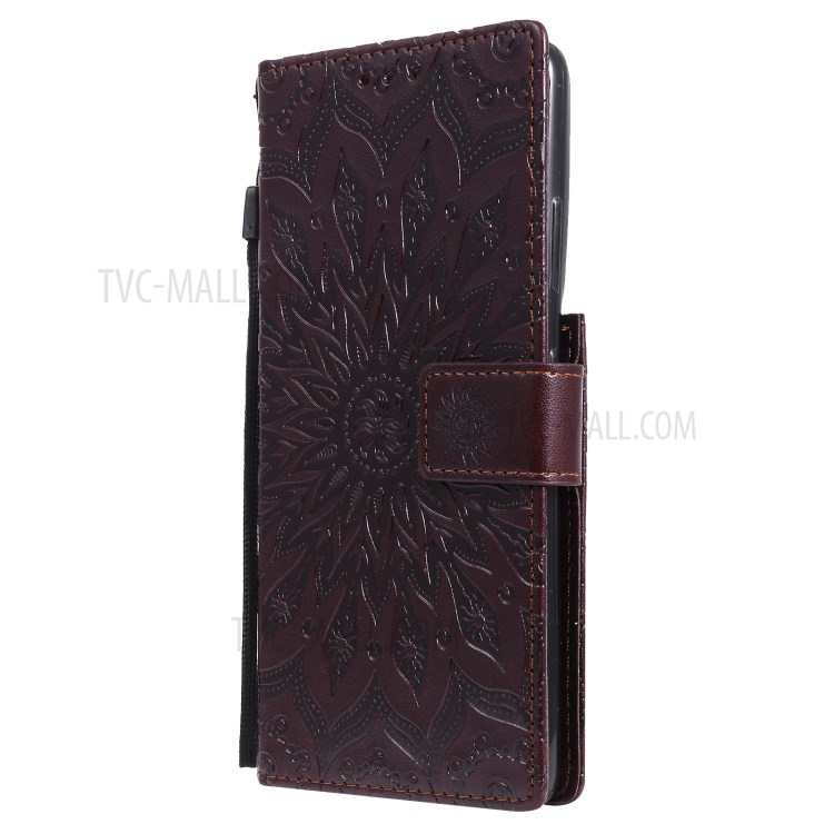 Imprint Sunflower Leather Wallet Case for Samsung Galaxy S21 Ultra 5G - Brown-3