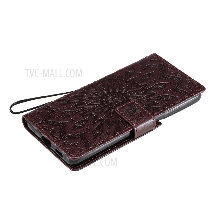 Imprint Sunflower Leather Wallet Case for Samsung Galaxy S21 Ultra 5G - Brown-8