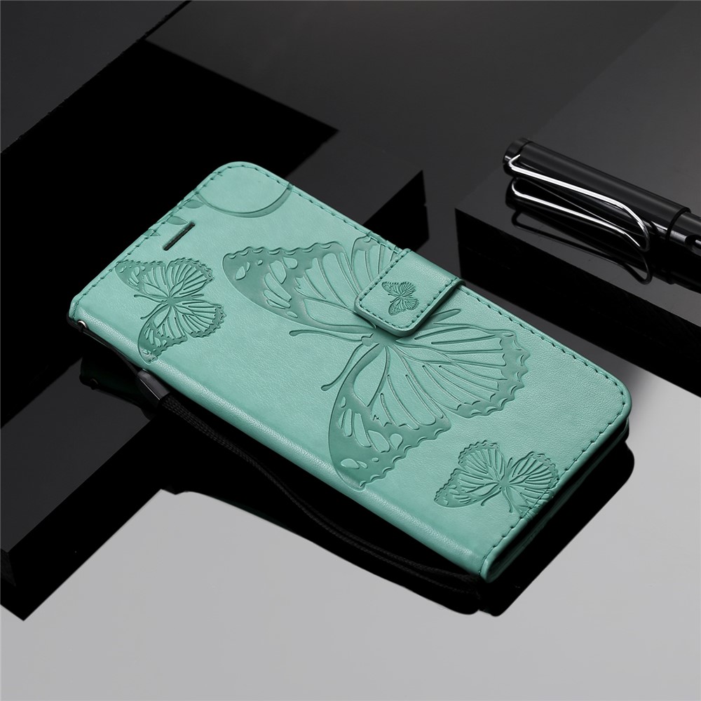 Imprinted Butterflies Flower Leather Wallet Stand Case for Samsung Galaxy A12 - Green-10