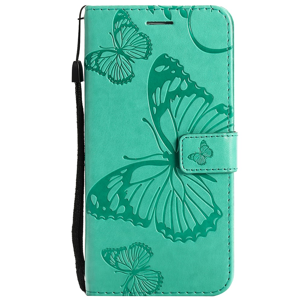 Imprinted Butterflies Flower Leather Wallet Stand Case for Samsung Galaxy A12 - Green-2