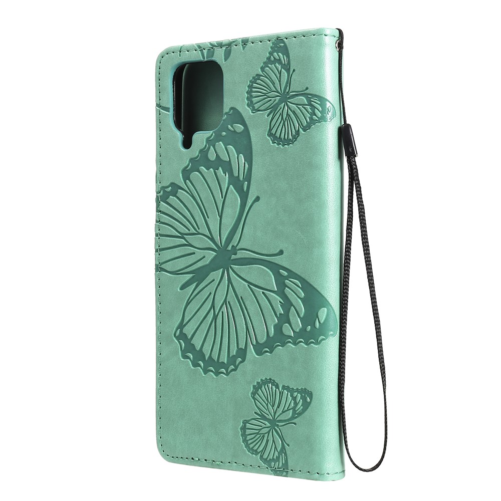 Imprinted Butterflies Flower Leather Wallet Stand Case for Samsung Galaxy A12 - Green-4