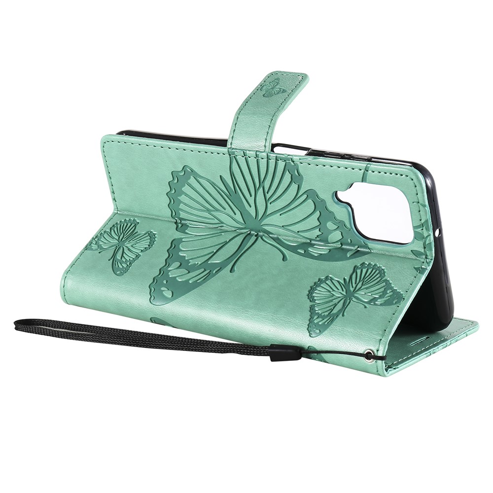 Imprinted Butterflies Flower Leather Wallet Stand Case for Samsung Galaxy A12 - Green-6