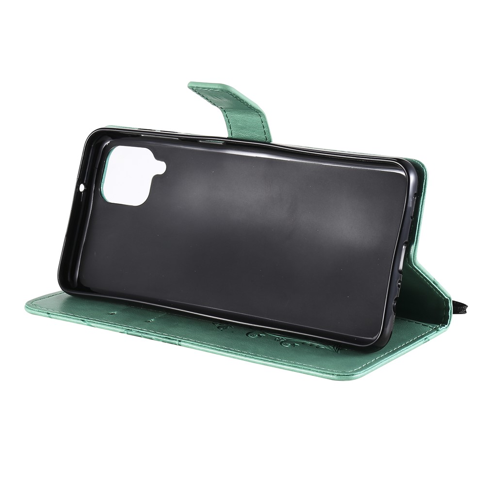Imprinted Butterflies Flower Leather Wallet Stand Case for Samsung Galaxy A12 - Green-7