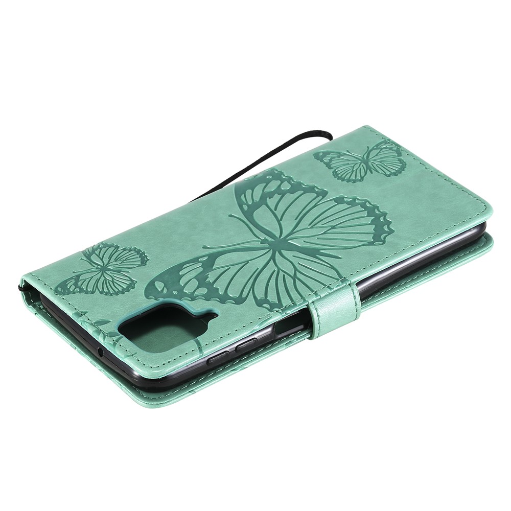 Imprinted Butterflies Flower Leather Wallet Stand Case for Samsung Galaxy A12 - Green-9