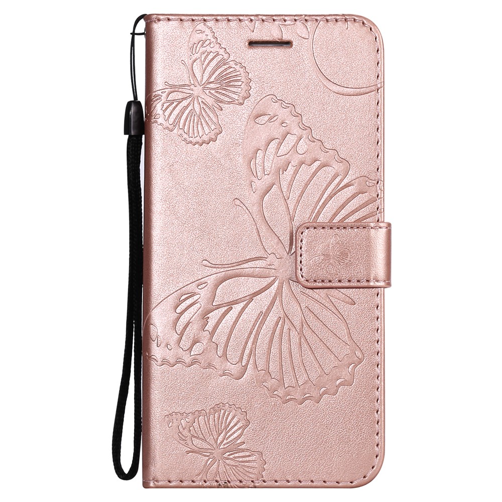 Imprinted Butterflies Flower Leather Wallet Stand Case for Samsung Galaxy A12 - Rose Gold-2
