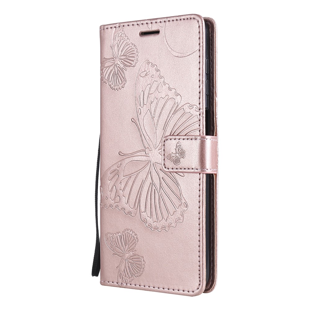 Imprinted Butterflies Flower Leather Wallet Stand Case for Samsung Galaxy A12 - Rose Gold-3