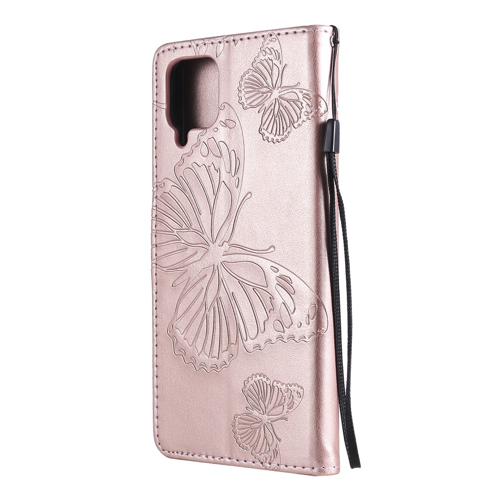 Imprinted Butterflies Flower Leather Wallet Stand Case for Samsung Galaxy A12 - Rose Gold-4