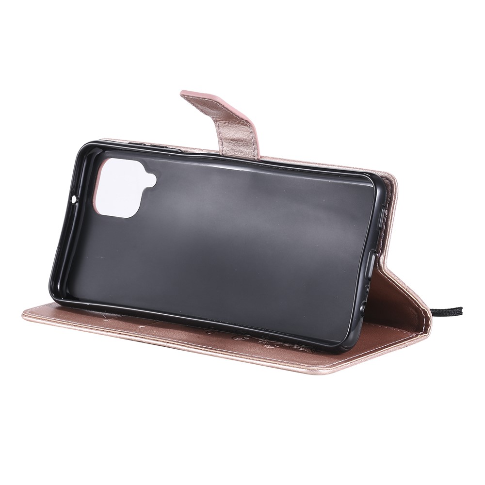Imprinted Butterflies Flower Leather Wallet Stand Case for Samsung Galaxy A12 - Rose Gold-7