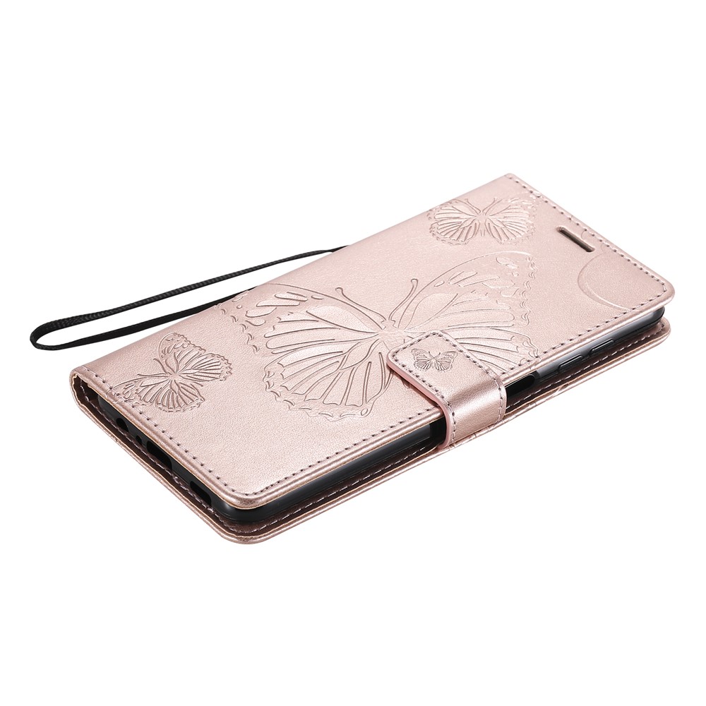 Imprinted Butterflies Flower Leather Wallet Stand Case for Samsung Galaxy A12 - Rose Gold-8