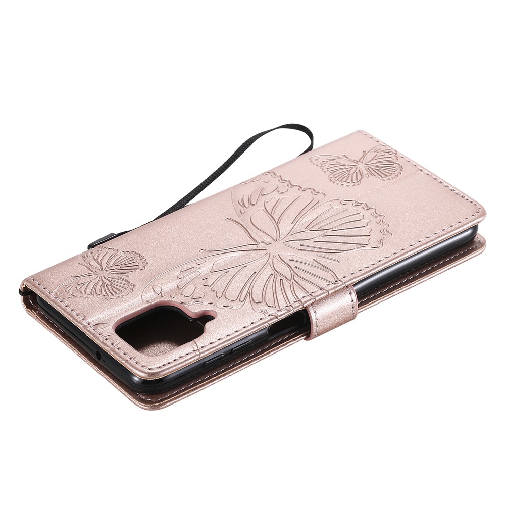 Imprinted Butterflies Flower Leather Wallet Stand Case for Samsung Galaxy A12 - Rose Gold-9