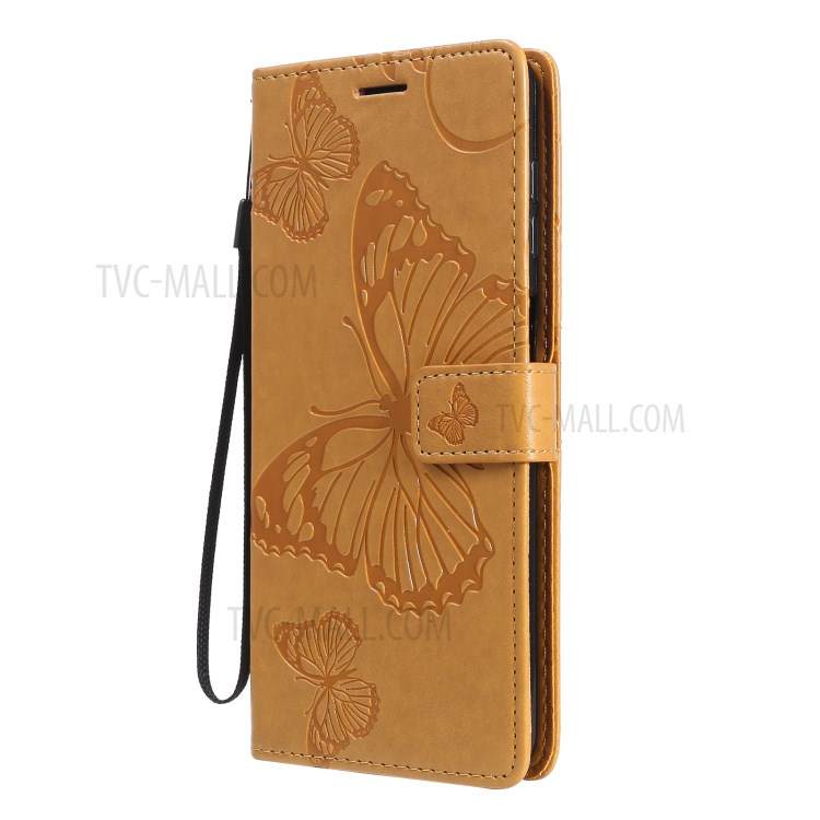 KT Imprinting Flower Series-2 Imprinted Butterflies Flower Leather Wallet Stand Case for Samsung Galaxy A12 - Yellow-3