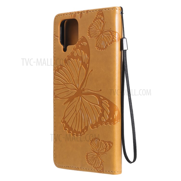 Imprinted Butterflies Flower Leather Wallet Stand Case for Samsung Galaxy A12 - Yellow-4