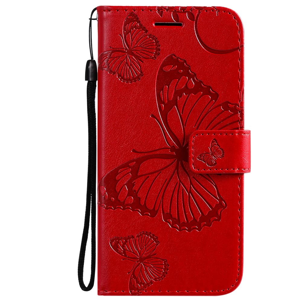 Imprinted Butterflies Flower Leather Wallet Stand Case for Samsung Galaxy A12 - Red-2
