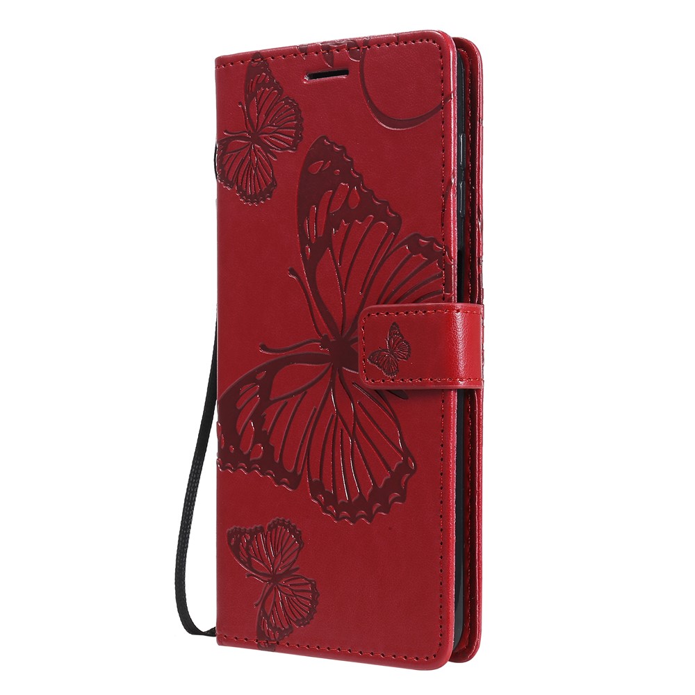 Imprinted Butterflies Flower Leather Wallet Stand Case for Samsung Galaxy A12 - Red-3