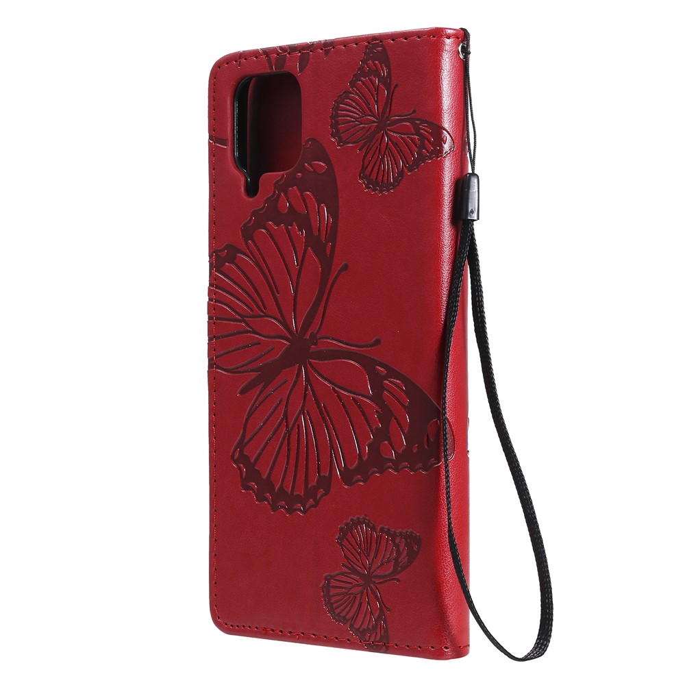 Imprinted Butterflies Flower Leather Wallet Stand Case for Samsung Galaxy A12 - Red-4