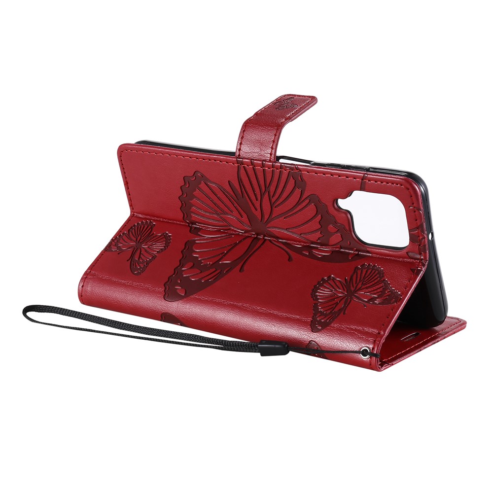 Imprinted Butterflies Flower Leather Wallet Stand Case for Samsung Galaxy A12 - Red-6