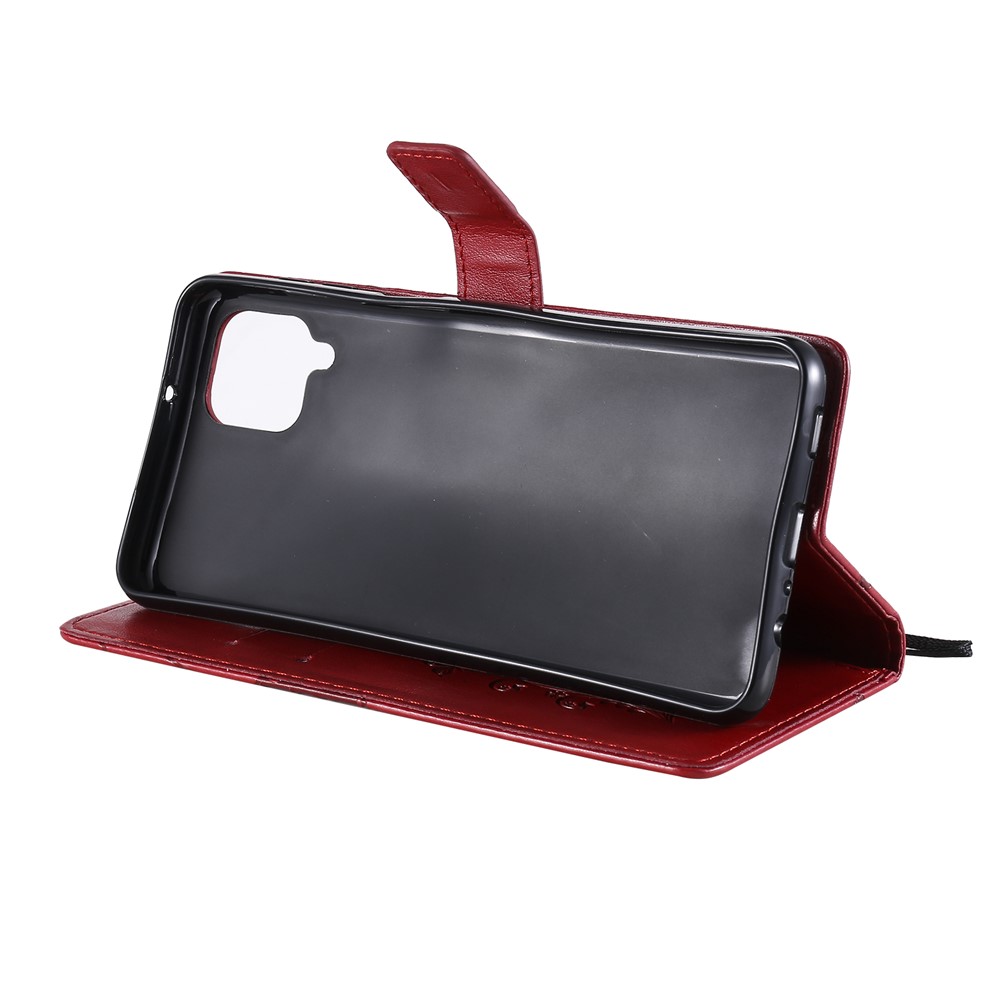 Imprinted Butterflies Flower Leather Wallet Stand Case for Samsung Galaxy A12 - Red-7