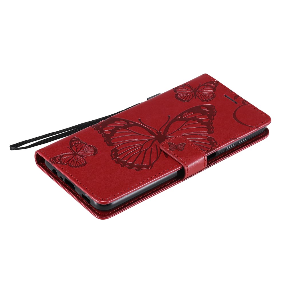 Imprinted Butterflies Flower Leather Wallet Stand Case for Samsung Galaxy A12 - Red-8