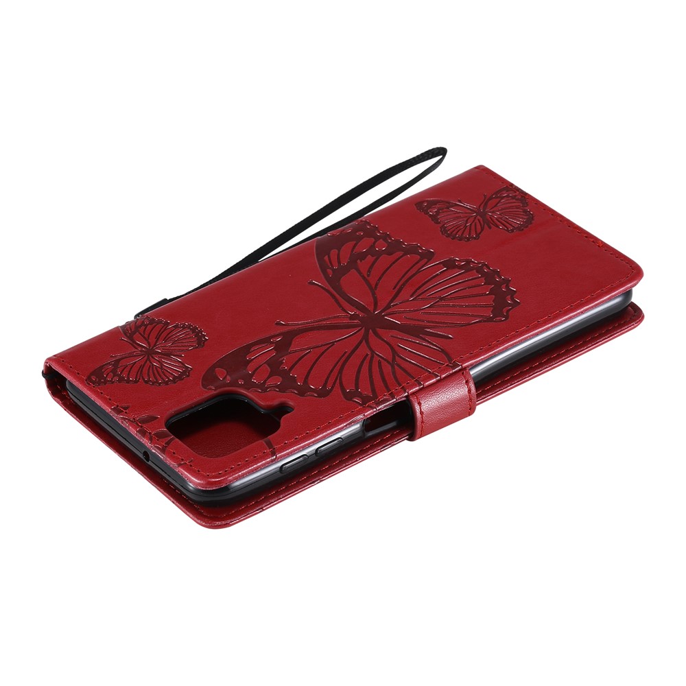 Imprinted Butterflies Flower Leather Wallet Stand Case for Samsung Galaxy A12 - Red-9