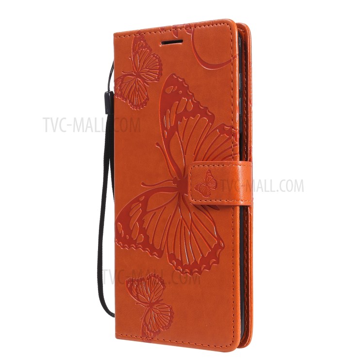 Imprinted Butterflies Flower Leather Wallet Stand Case for Samsung Galaxy A12 - Orange-3