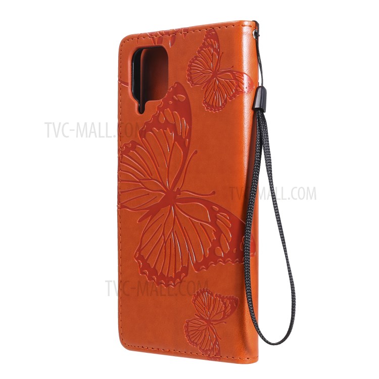 Imprinted Butterflies Flower Leather Wallet Stand Case for Samsung Galaxy A12 - Orange-4