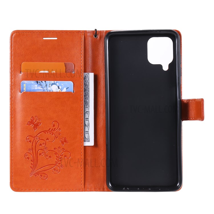Imprinted Butterflies Flower Leather Wallet Stand Case for Samsung Galaxy A12 - Orange-5