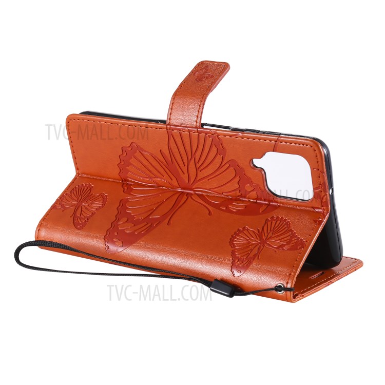 Imprinted Butterflies Flower Leather Wallet Stand Case for Samsung Galaxy A12 - Orange-6