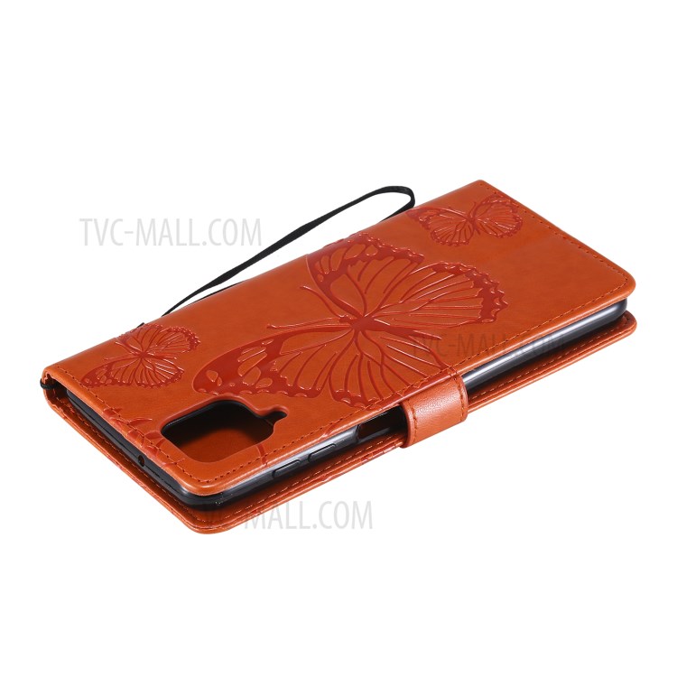 Imprinted Butterflies Flower Leather Wallet Stand Case for Samsung Galaxy A12 - Orange-9