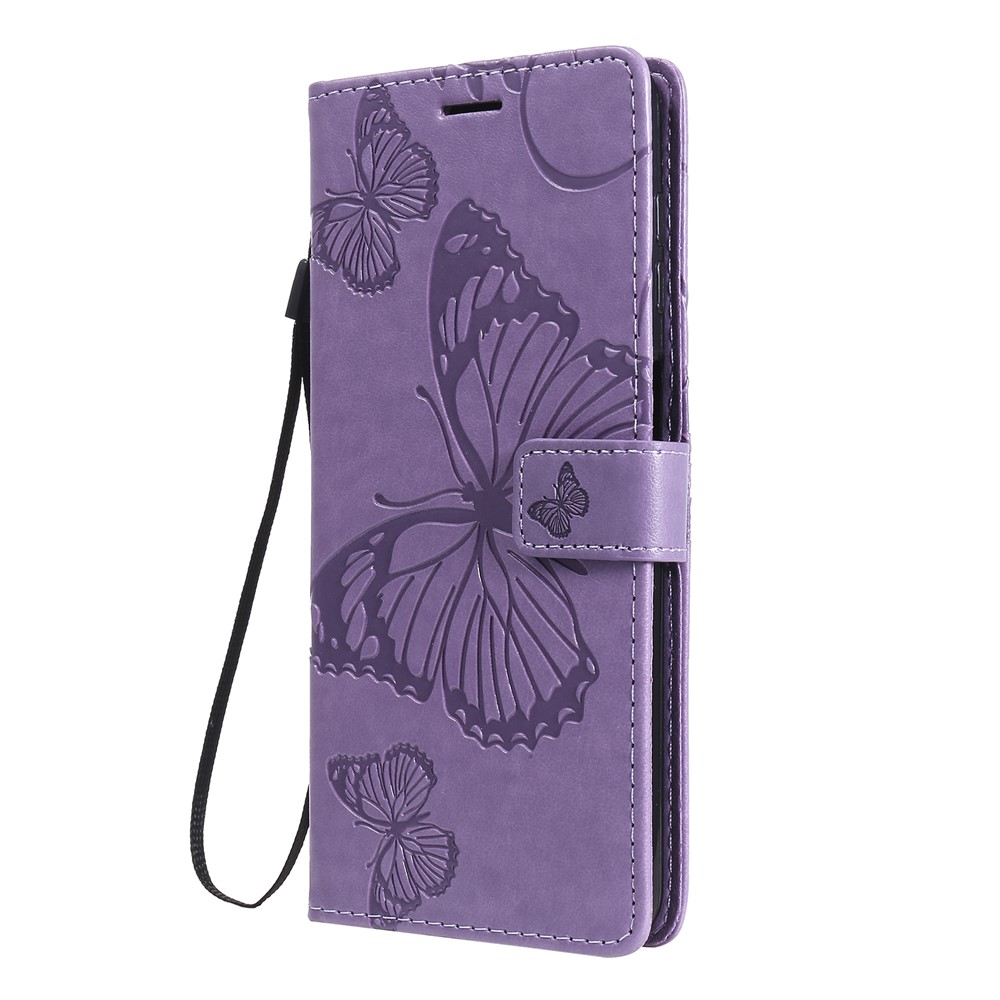 Imprinted Butterflies Flower Leather Wallet Stand Case for Samsung Galaxy A12 - Purple-3